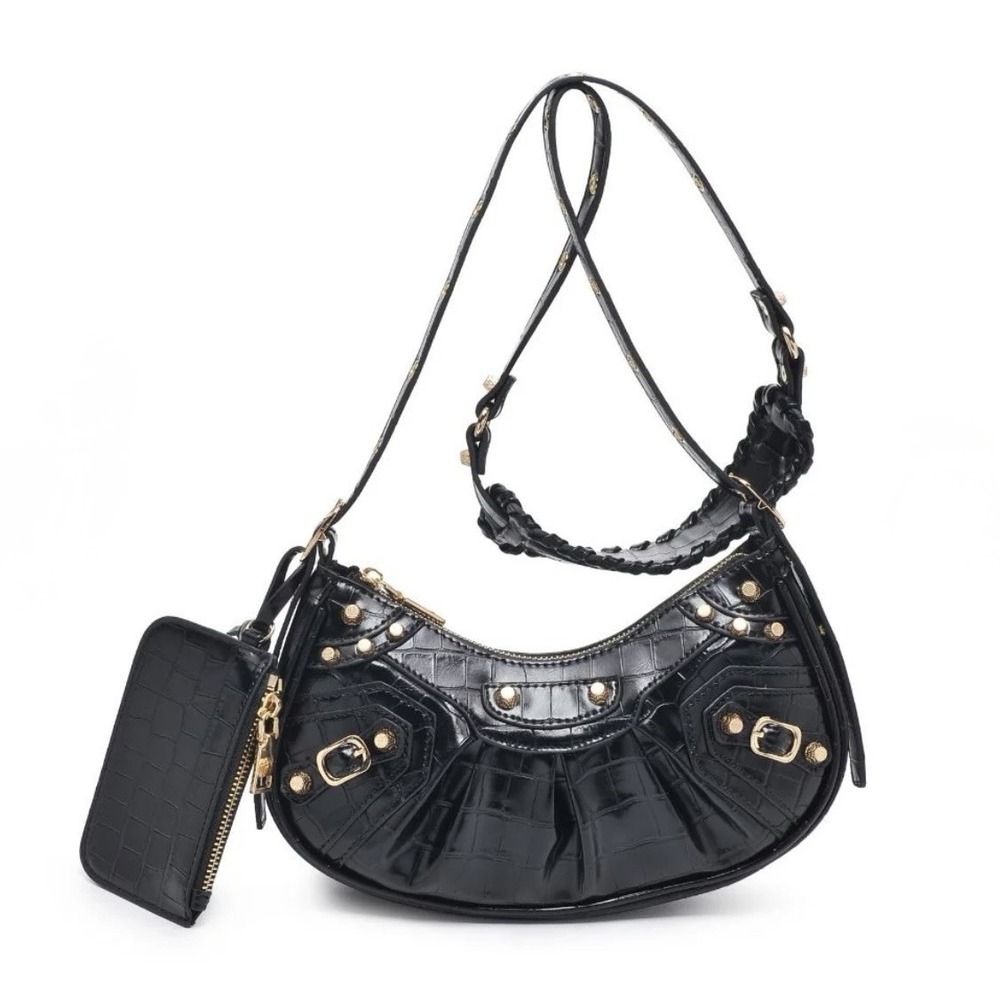 Urban Expressions Black Crossbody Vegan Leather Crocodile Print NWT Bellatrix
